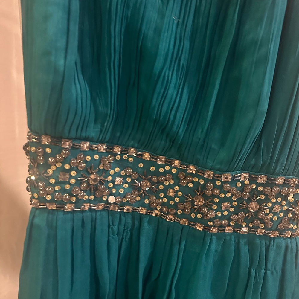Elegant Teal Dress with Embellished Waist